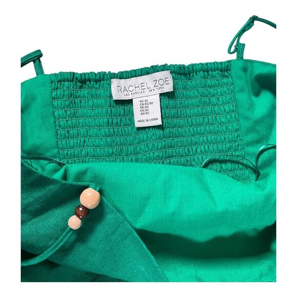 Rachel Zoe Green Linen Blend Midi Dress Slit in Back XS Resort Chic Smock Back - Picture 7 of 9